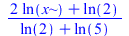 `/`(`*`(`+`(`*`(2, `*`(ln(x))), ln(2))), `*`(`+`(ln(2), ln(5))))